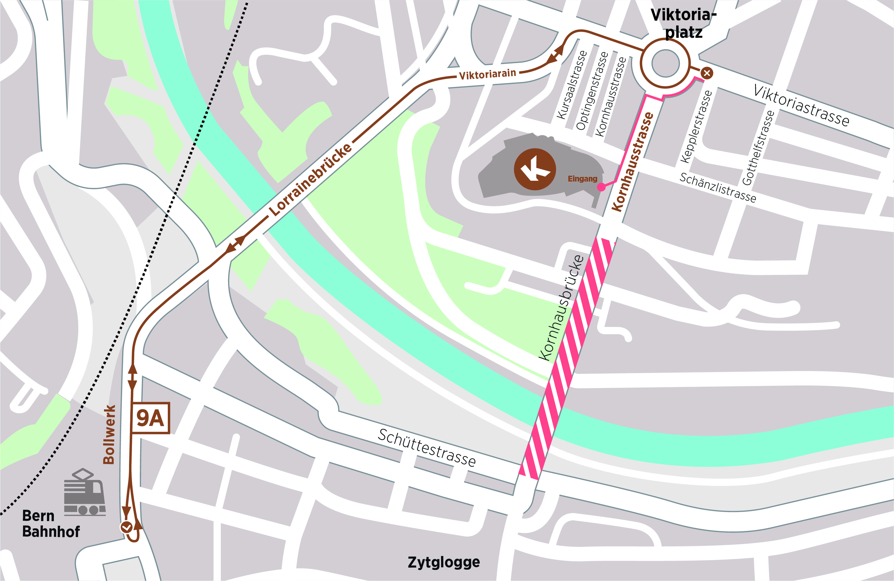 Umleitungsplan Anfahrt mit dem öffentlichen Verkehr